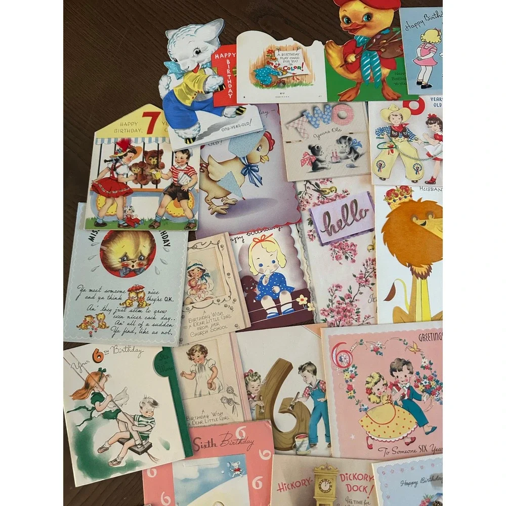 Vintage Birthday Cards Lot Mid Century Childrens Ephemera Animals Ages 1-7 60+pc